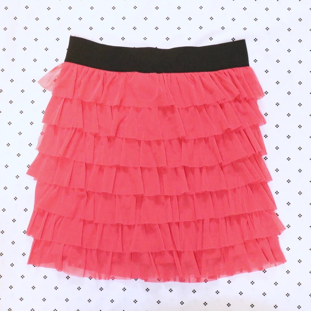 Hot Pink Tiered Skirt With Elastic Waistband